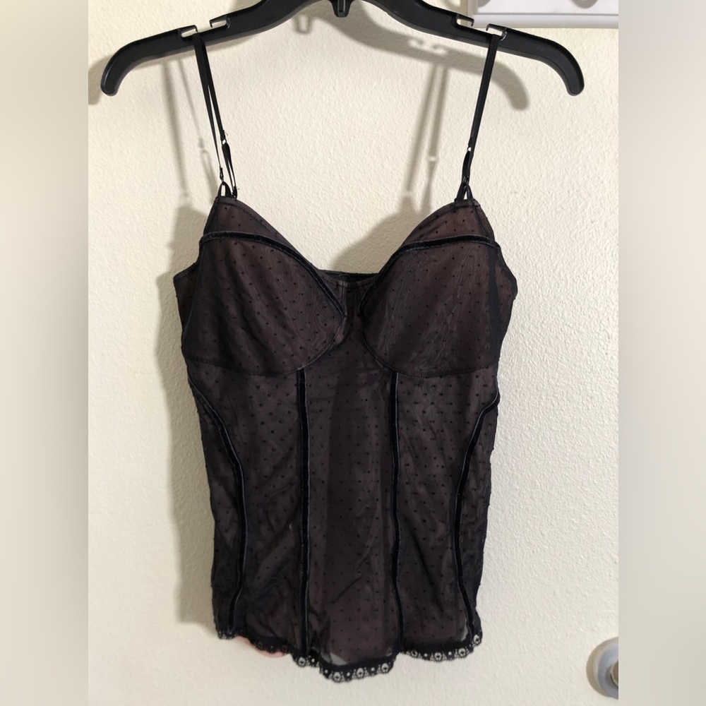 Express black structure designed polka dot tank top with lace bottom size S